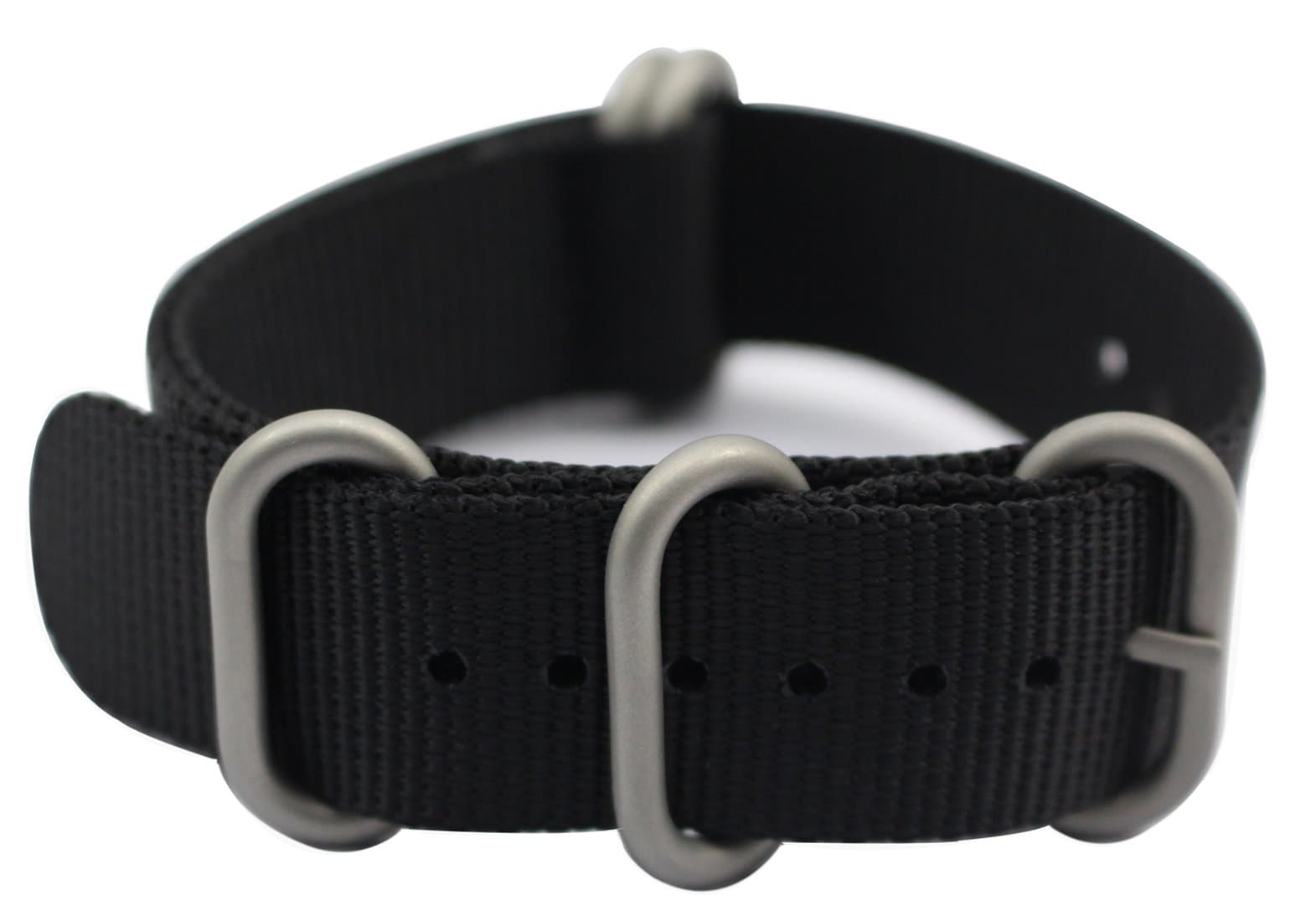 Watch Band with 1.5mm Thickness Quality Nylon Strap and Heavy Duty Brushed Buckle (Black, 20mm)