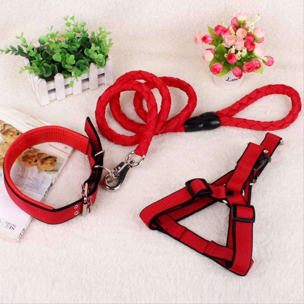 CXM-604 Dog Traction Rope Braided Tow Rope Dog Rope Dog Chest Belt With Neck Band S: 1.0cm round rope s2.0 chest back Red