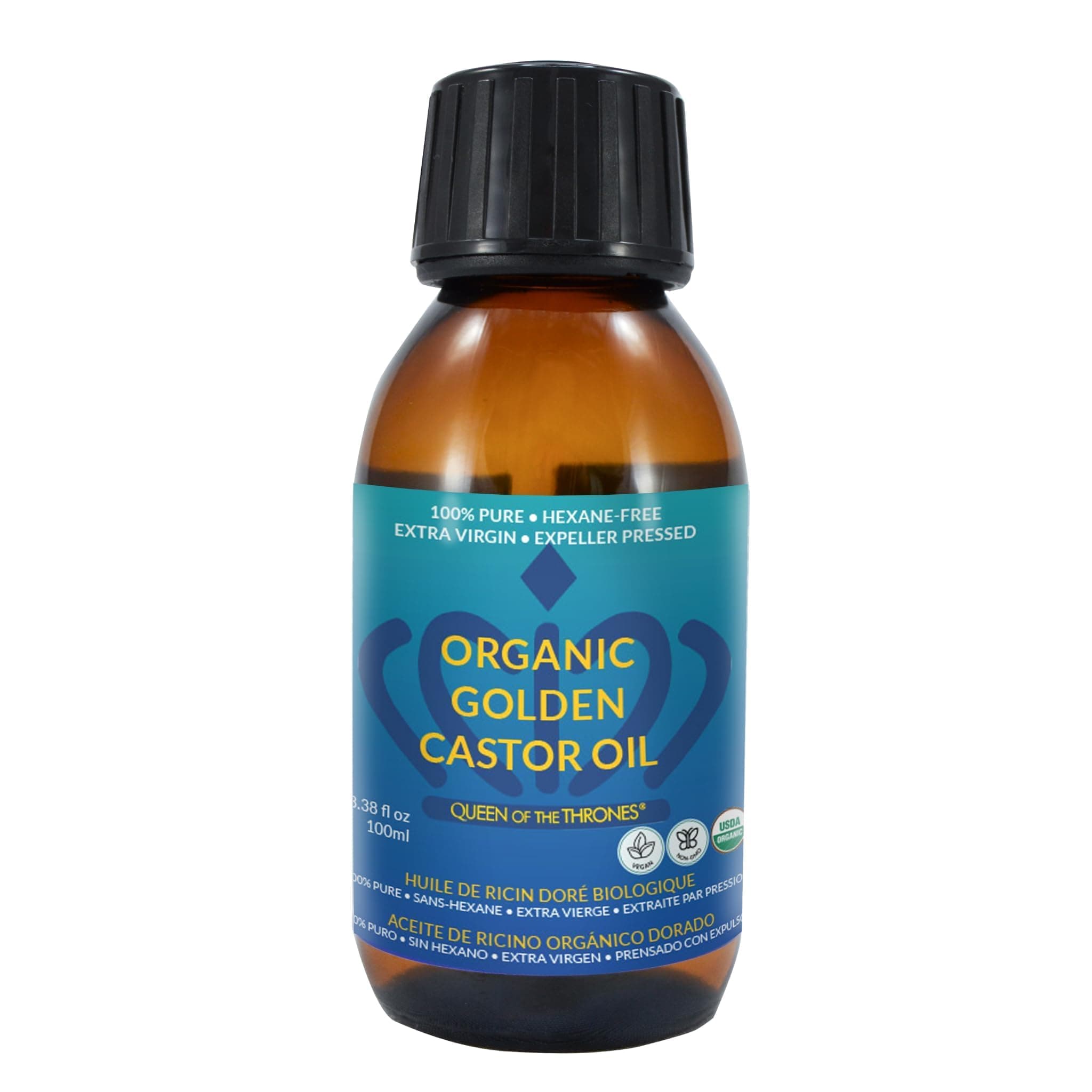 Organic Golden Castor Oil | 100% Pure for Hair, Skin, Nails, Brows & Lashes | Hexane-Free | USDA Certified [3.38oz (100ml)]