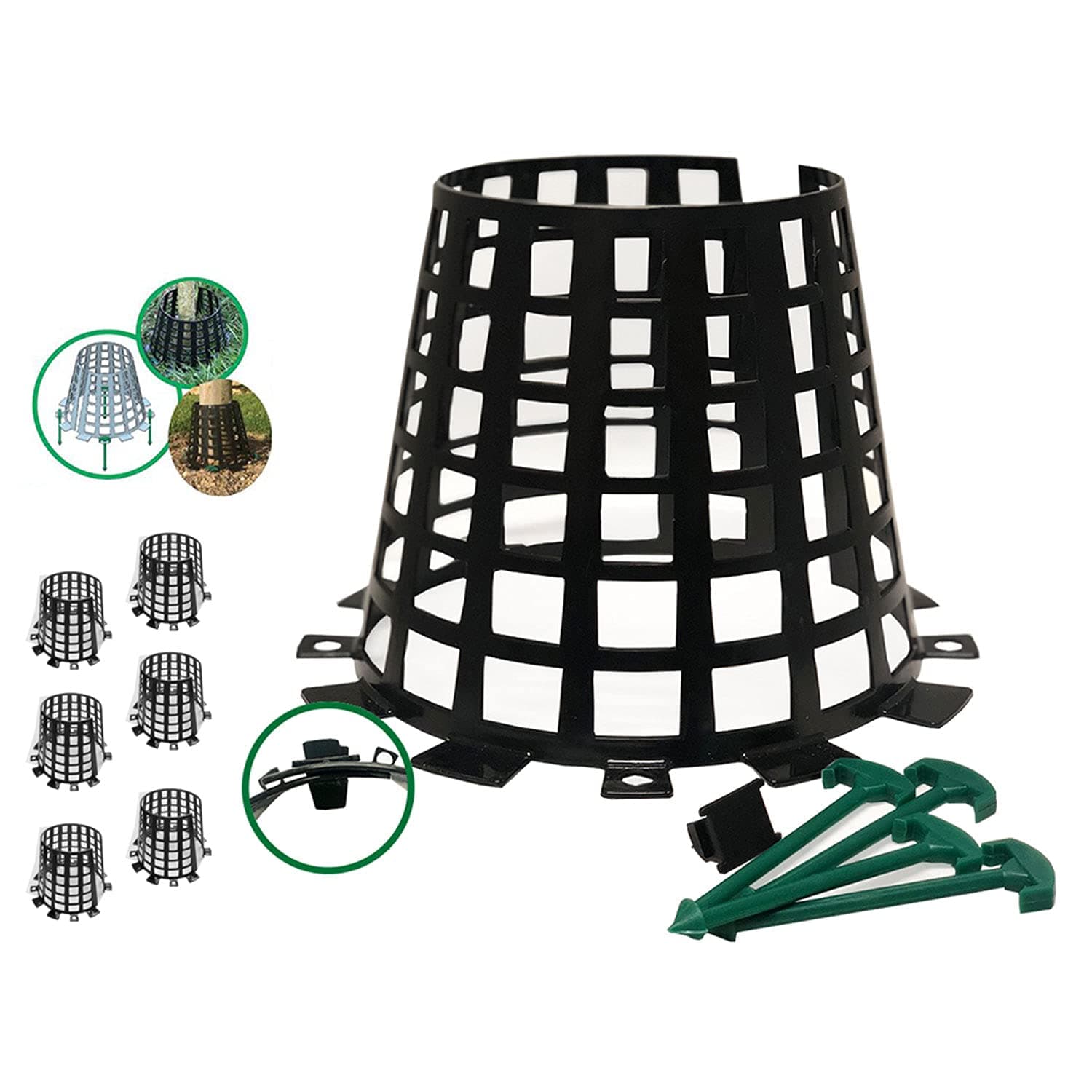 Smart Spring Plant and tree guard and protector for trees, plants, saplings, landscape lights, lamp posts, more; expandable for larger trees; provides protection from trimmers, weed whackers (Black-6)