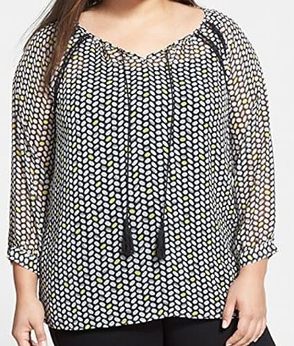 Two by Vince Camuto Women's Plus Size Chevron Beans Peasant Blouse