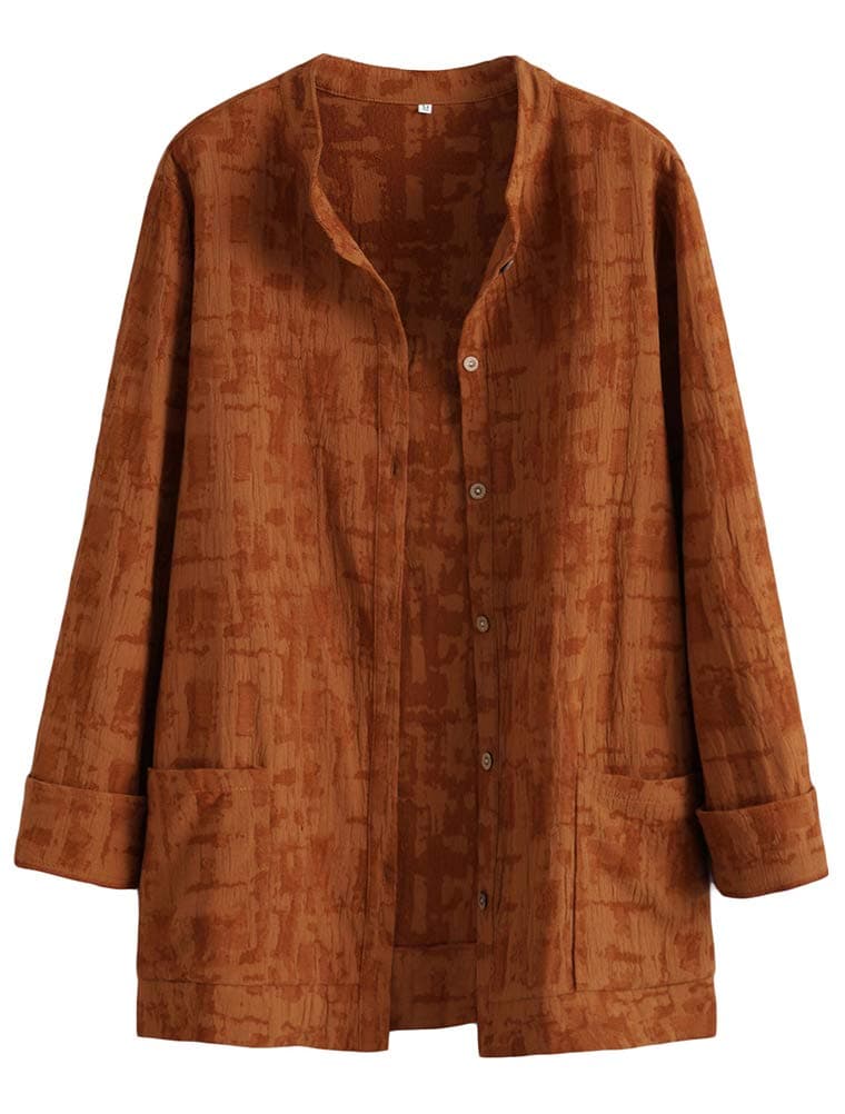 LaovanIn Women's Button Down Shirts Oversized Long Sleeve Blouses Casual Tunic Tops with Pockets Dark Khaki XX-Large