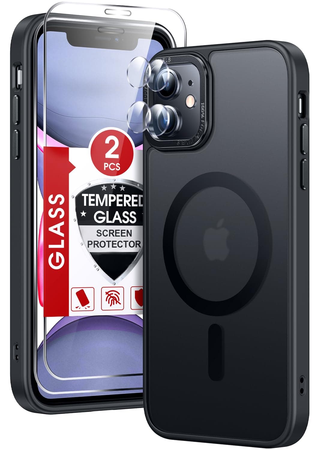 Magnetic for iPhone-11 Phone Case Compatible with MagSafe [ Screen Protector+ Camera Cover] Funda Para ipone 11case Military Grade Protective Translucent Matte Cases for i Phone 11 iphone11,Black