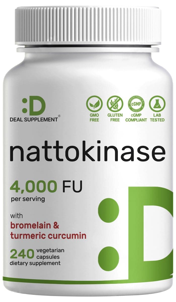 Nattokinase Supplement 4,000 FU Per Serving, 240 Veggie Capsules – Japanese Natto with Bromelain, Turmeric Curcumin & Black Pepper Complex – Digestive Enzymes & Heart Health – Non-GMO, Vegan