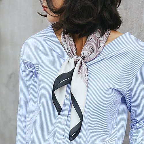 SAIBANGZI Small women spring scarves MS all-match small towel turban scarf occupation decoration Square 70cm airline stewardess scarf,Black edge Birthday present valentine's day