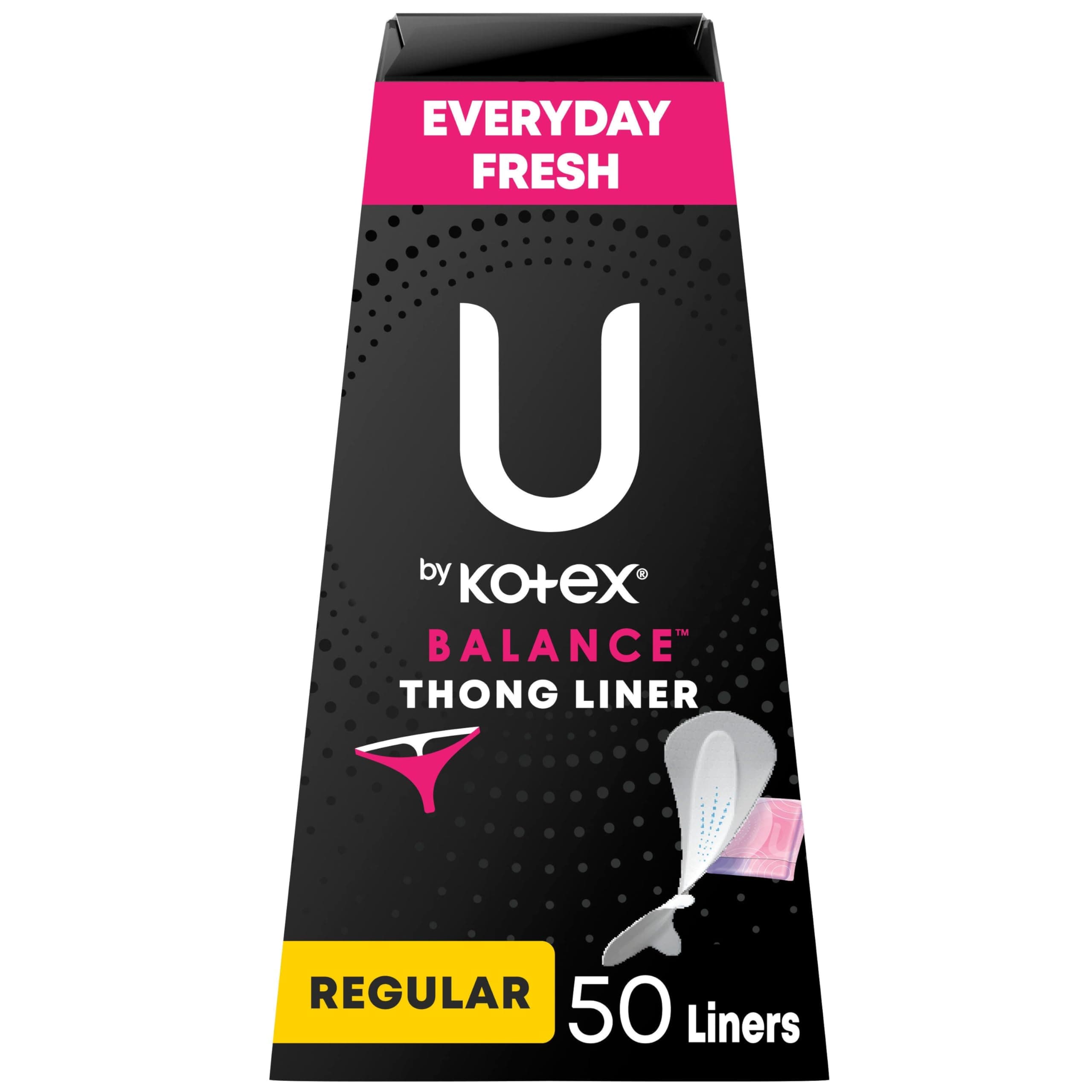 U by Kotex Balance Daily Panty Liners for Thongs, Wrapped, Light Absorbency, Regular Length, 50 Count (Packaging May Vary)