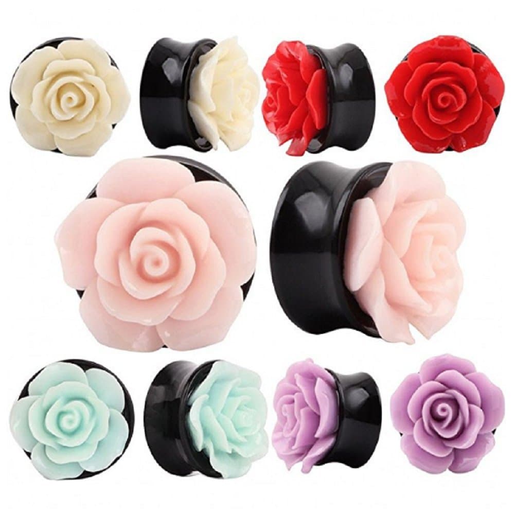10 PCS Rose Flower Ear Expander Tunnel Plug Body Piercing Jewelry Gauge 8MM-16MM/0g-5/8