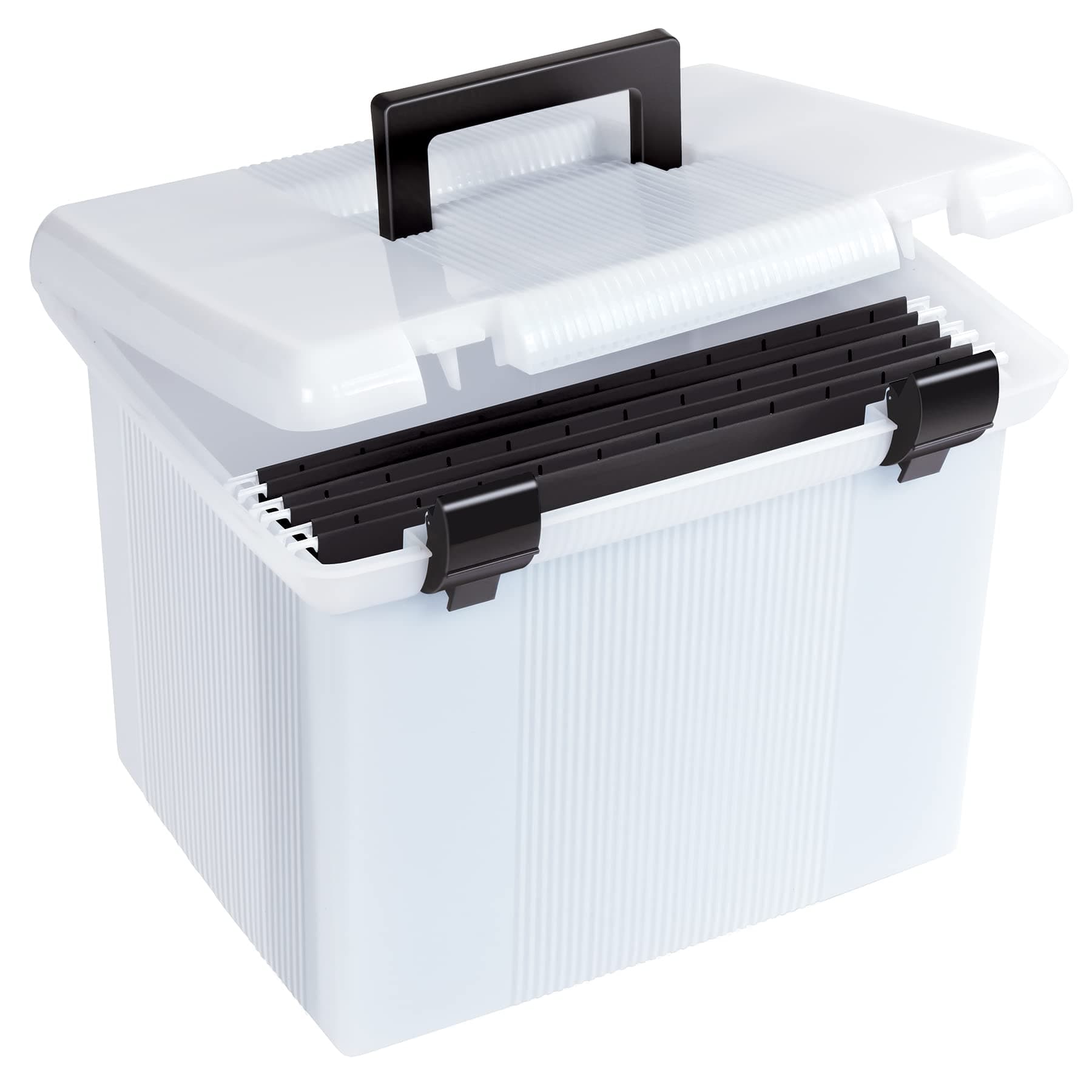 Portable File Box, Frosted White, Hinged Lid with Double Latch Closure(41745AMZ)