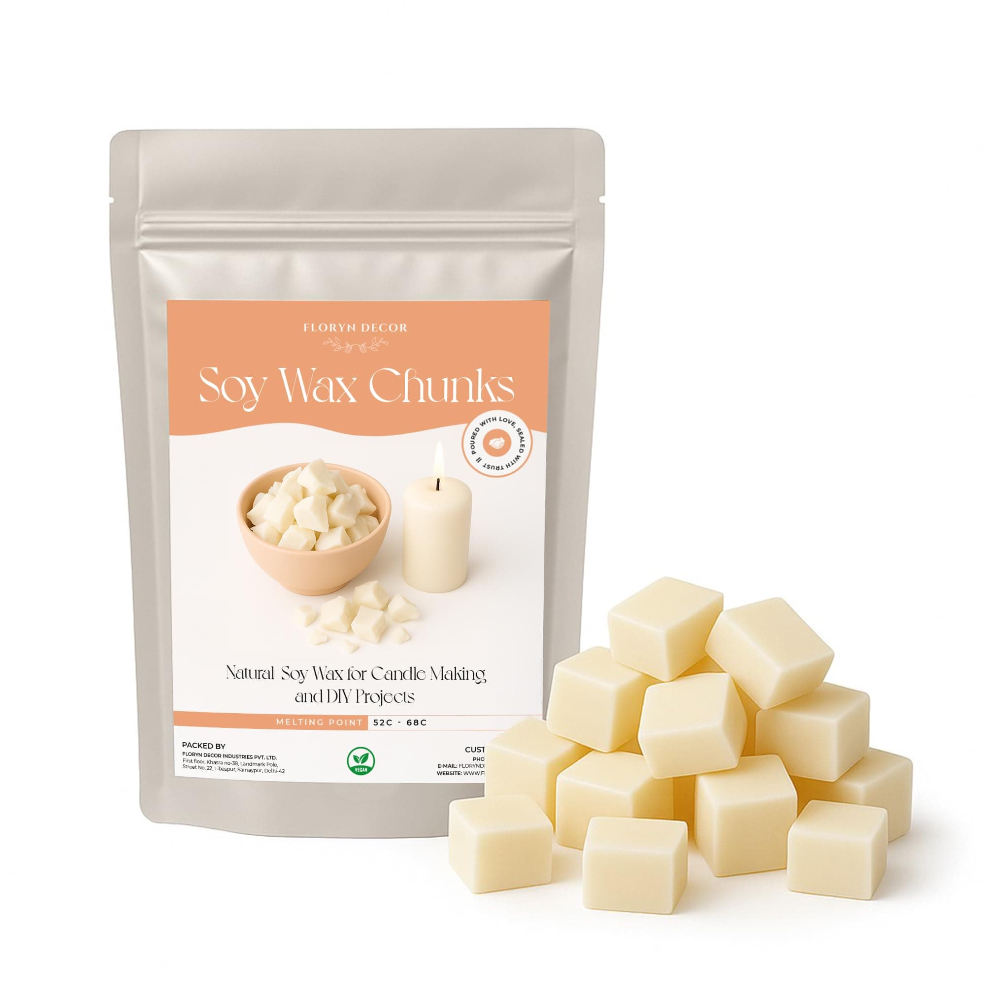 Floryn Decor® - 100% Pure Soy Wax for Candle Making | Natural Soy Wax | Vegetable Wax for Candle Making (Pack of 5 Kg)