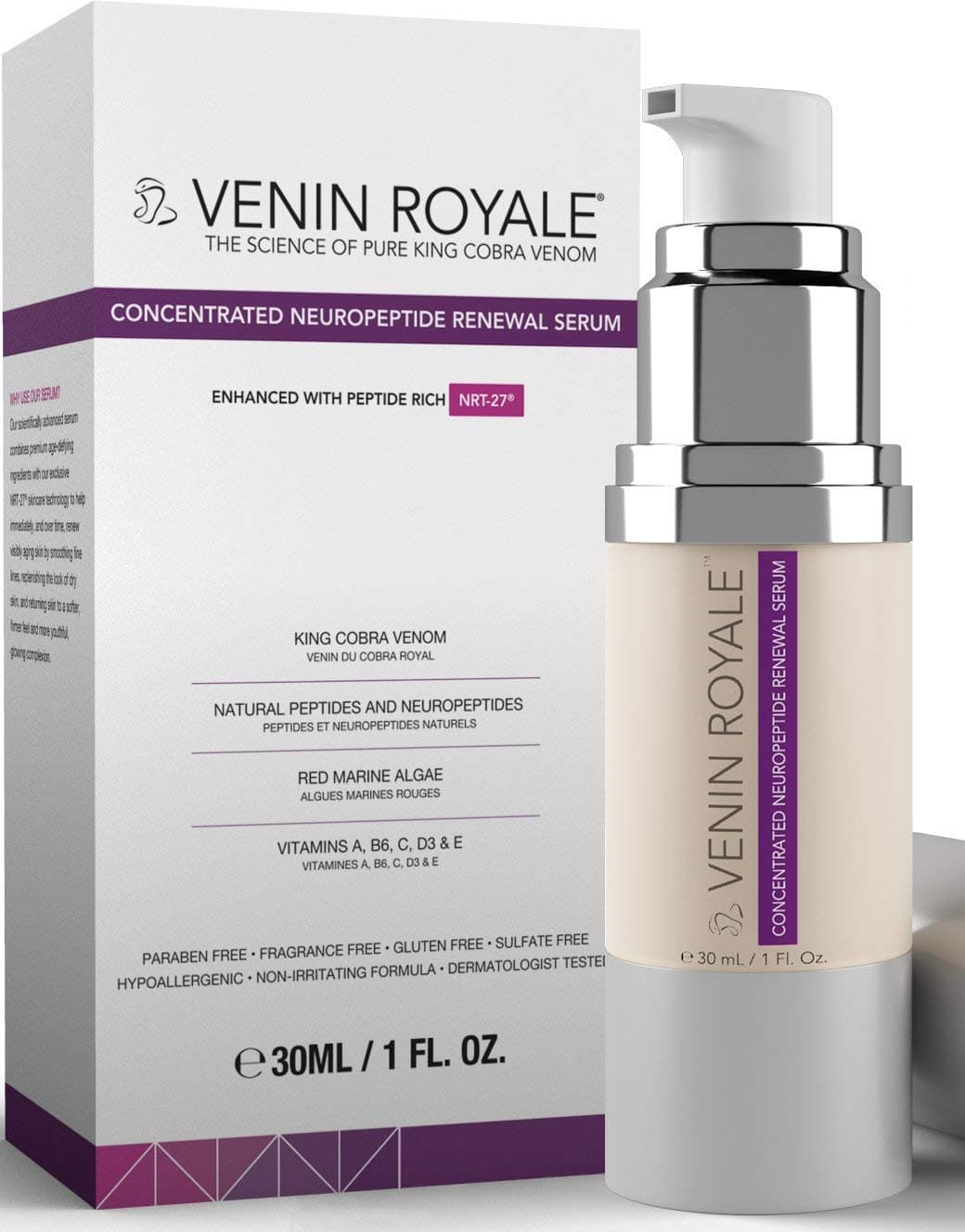 Venin Royale - Snake Venom Anti-Aging and Anti-Wrinkle Peptide Serum for Fine Lines, Rosacea, Uneven Tone | Best Skin Care for Face, Hands & Neck | Neuropeptide Treatment & Botox Cream (1oz)