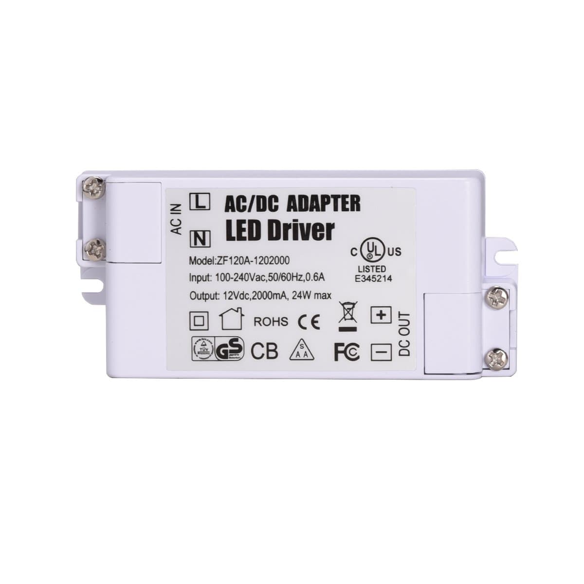 LED Driver, 24W 12V LED Power Supply Driver Transformer, UL-Listed 100-240V AC to 12V DC Transformer, LED Light Bar