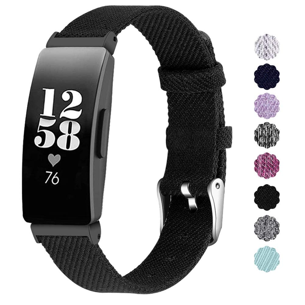 NANW Compatible with Fitbit Inspire HR/Inspire/Inspire 2 Bands Large Small, Woven Fabric Accessories Strap Wristband Women Men for Inspire & Inspire HR Smartwatch (Black, Large (6.2"-8.9"))