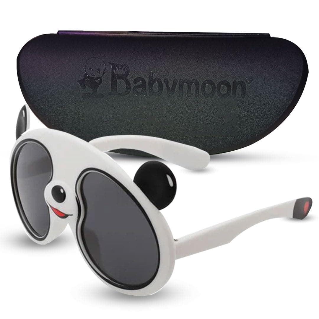 BabyMoon Kids Panda Shaped Summer Non-Polarized Sunglasses Goggles For Girls & Boys | 4-10 Years | White