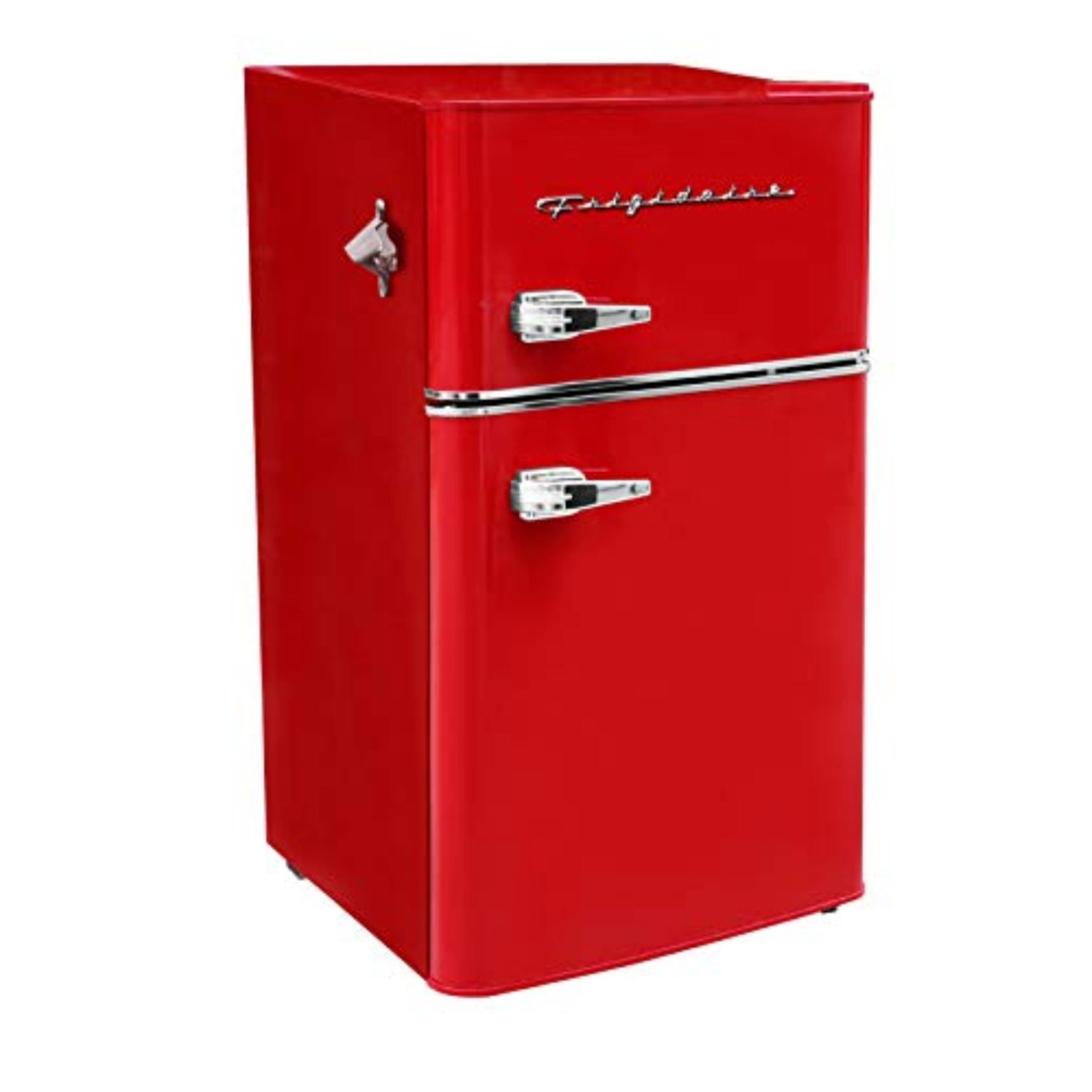 Frigidaire Retro Compact Refrigerator Freezer Combo, 3.1 Cubic Feet Capacity, Small Top Freezer Refrigerator, Mini Refrigerator with Built-In Bottle Opener - 19" D x 20.5" W x 33.5" H (Red)