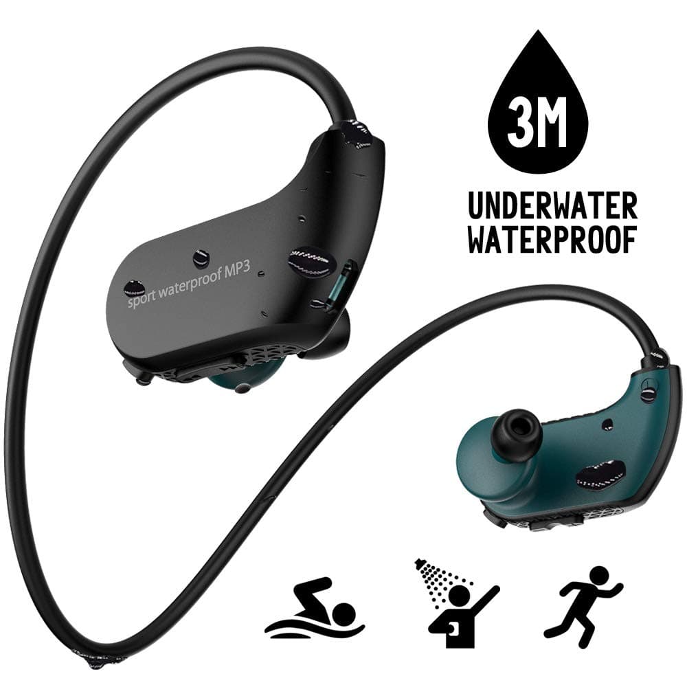 Aztine Waterproof MP3 Player, IPX8 & Underwater 3 Meters Waterproof Headphones for Swimming, with Shuffle and Order Playing, Single Song Cycle, Support Plaslists