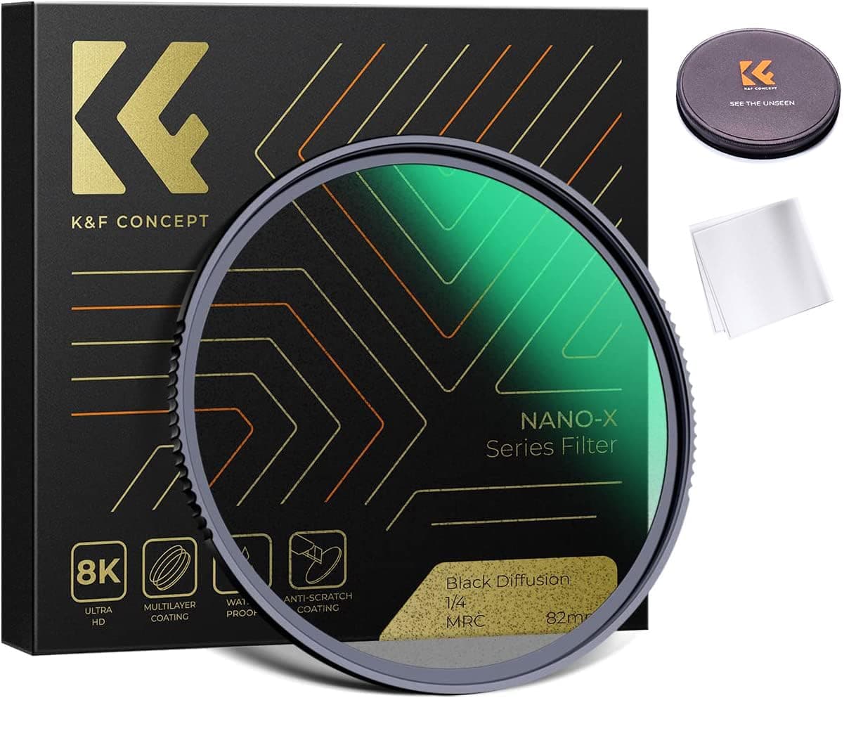 K&F Concept 82mm Black Mist 1/8 Filter Cinematic Mist Effect Diffusion Filter | 28 Multi-Layer Coating | Waterproof Scratch Resistant for Video Vlog Portrait Photography + Hard Case + Microfiber Cloth