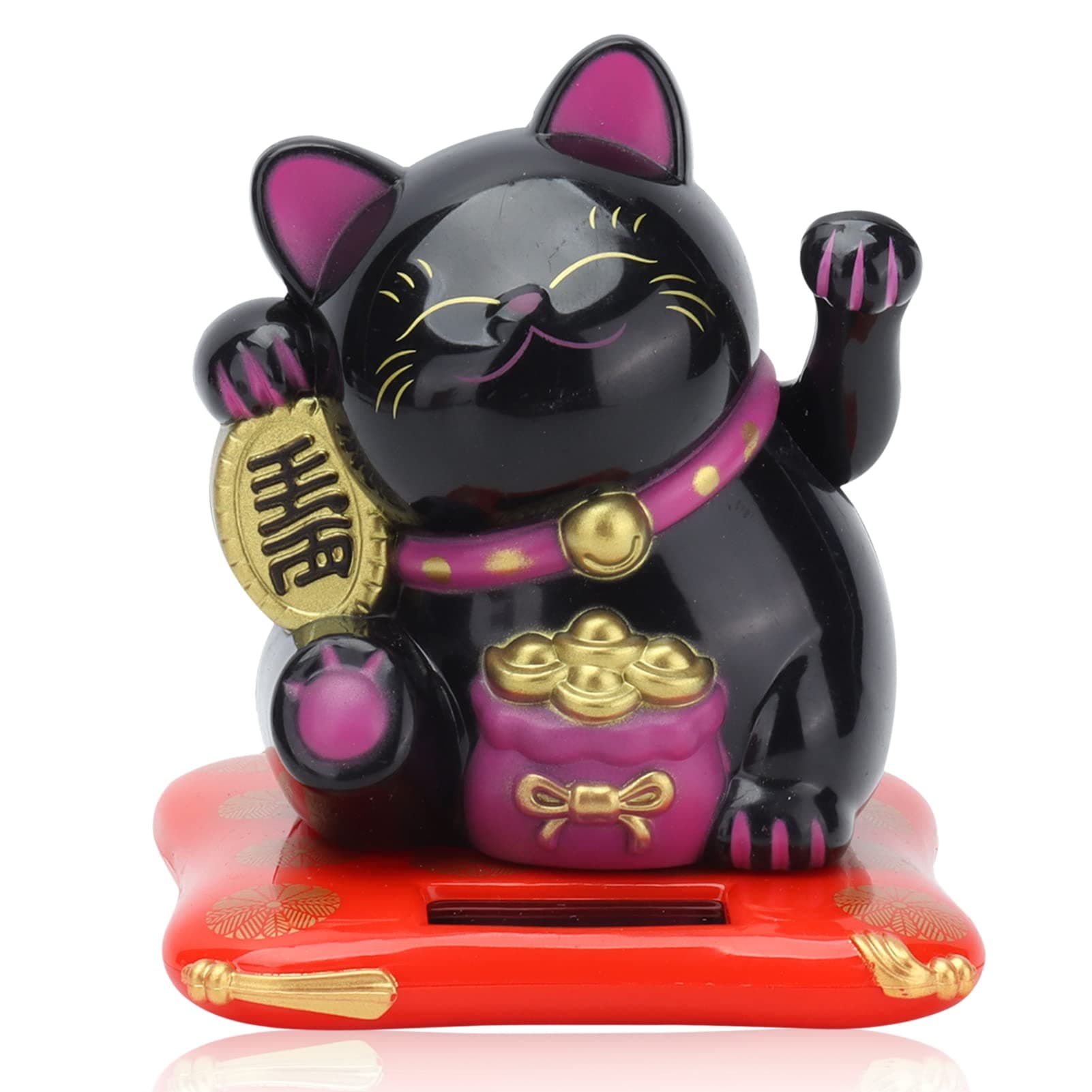 Cyrank Lucky Cat,Maneki Neko Waving Cat,Maneki Neko Waving Fortune Cat with Waving Arm Good Luck Bringer Solar Powered Cute Fortune Cat Good Luck Wealth Welcoming Cat,2.6 x 2.8 x 3.1inch