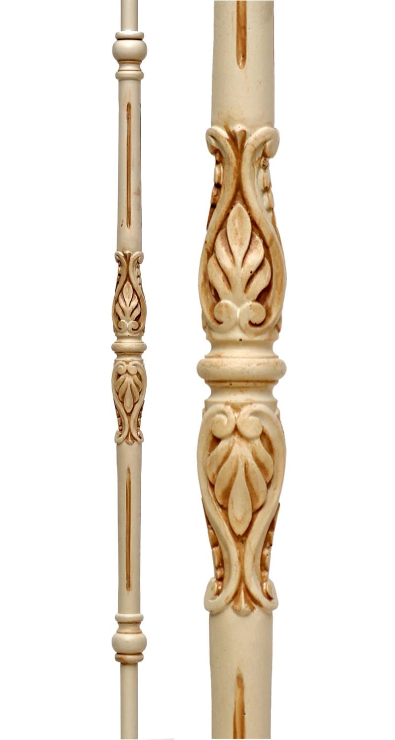 Stair Part Shop - 5/8" Round - Ornate Hollow Iron Baluster -ÊLeaf - Almond White