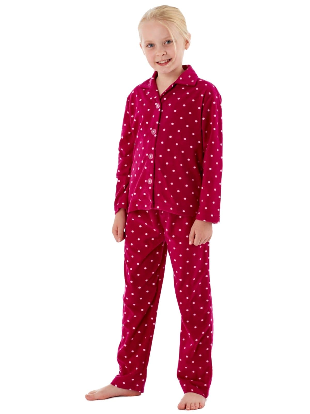 MIRANDA Spot Print Girls Revere Collar Warm Fleece Pyjama Fuschia.