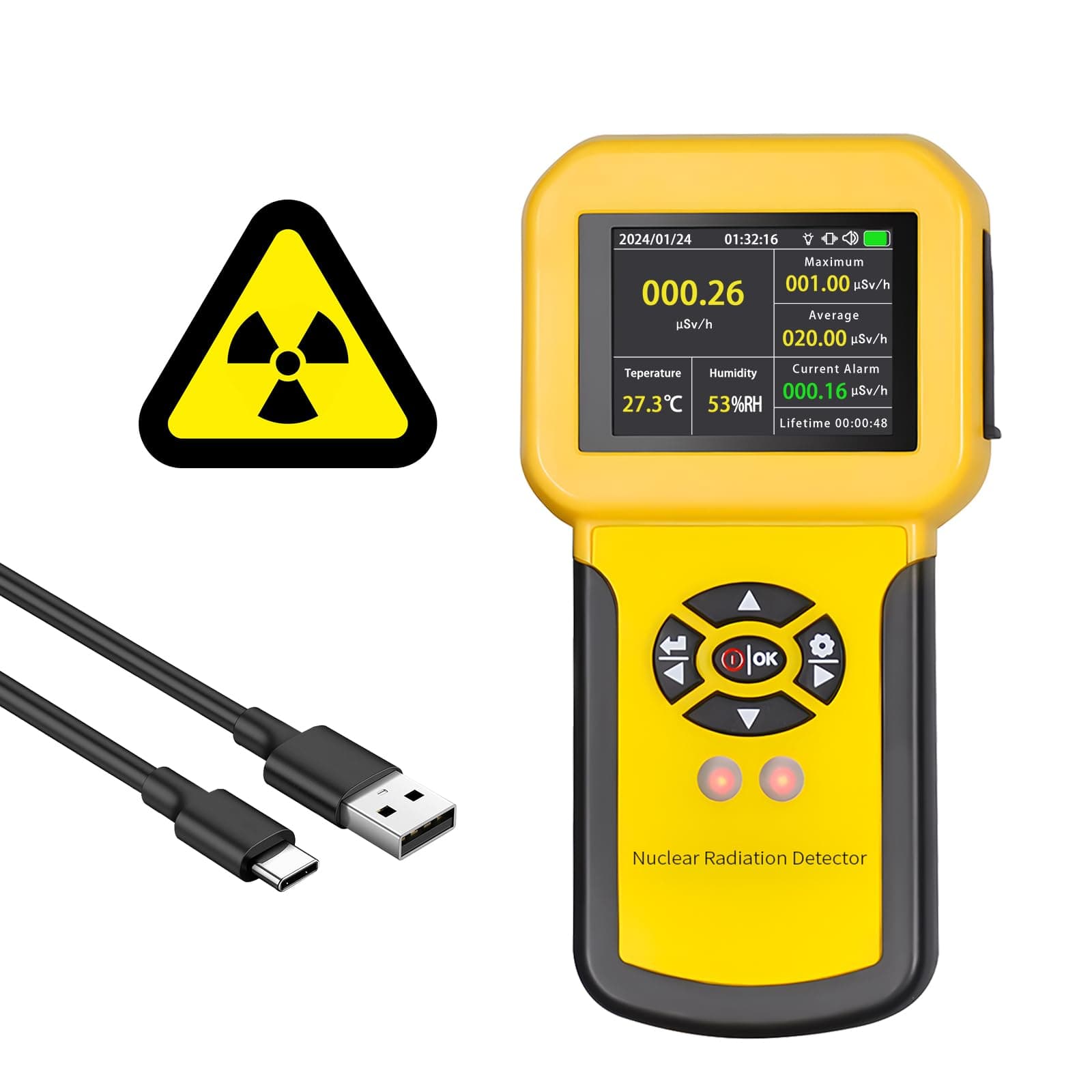 AP-886A Nuclear Radiation Detector with LCD Display and Beta Gamma X-Ray CPM Level Monitor w/Alarm - Rechargeable Radioactive Meter