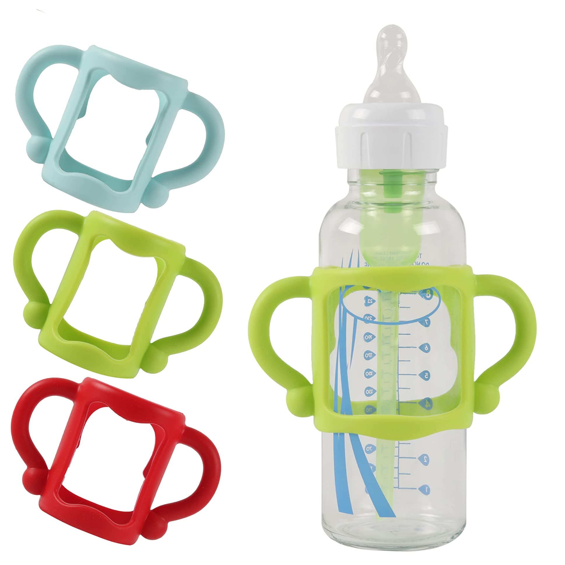 - TonGass (3-Pack) Bottle Handles for Dr Brown Narrow Baby Bottles with Easy Grip Handles to Hold Their Own Bottle - BPA-Free Soft Silicone - Red Green and Blue