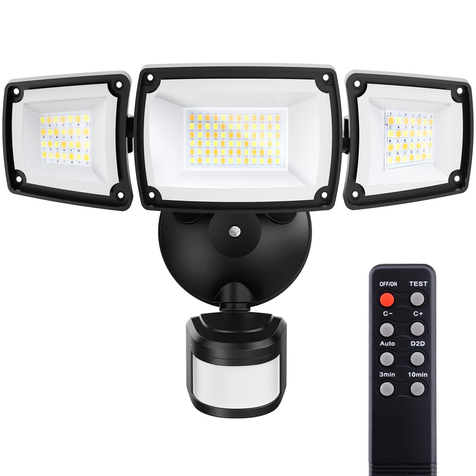 Brightown Motion Sensor Outdoor Lights with Remote, 40W 4500LM Dusk to Dawn Security Lights 3 Mode Adjustable, 3000K-6500K White Warm Colour Adjustment, IP65 Waterproof Flood Light for Home