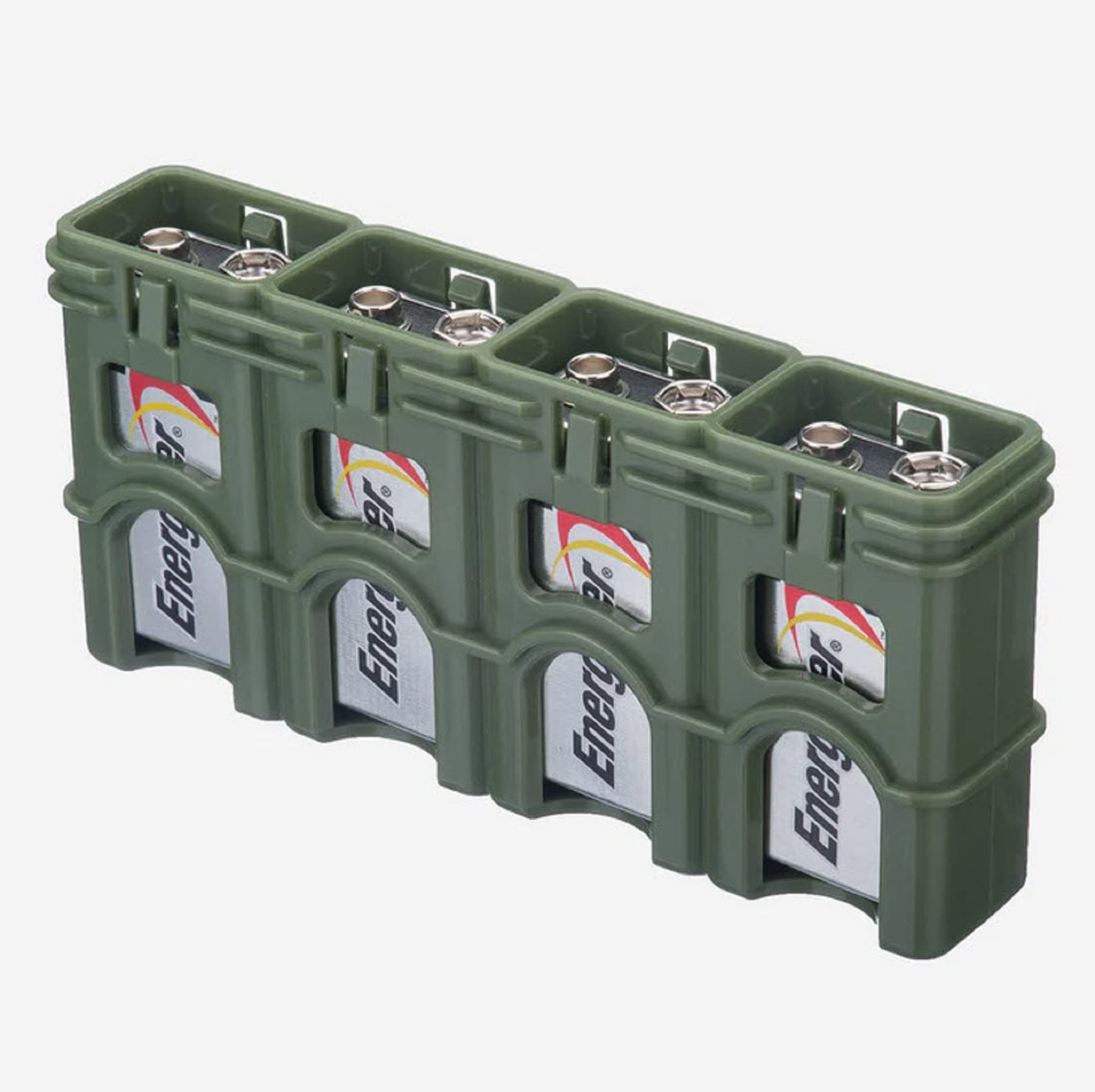by Powerpax Slimline 9 Volt Battery Storage Caddy, Military Green, Holds 4 Batteries (Not Included)