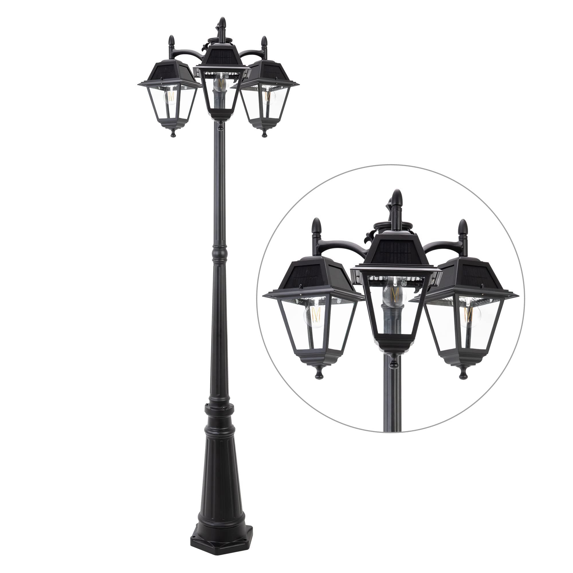 Outdoor Solar Post Light, Dusk to Dawn Black Pole Lamp, 600 Lumen Waterproof Outside Street Light for Garden, Lawn, Driveway, Pathway (Bulbs Included)