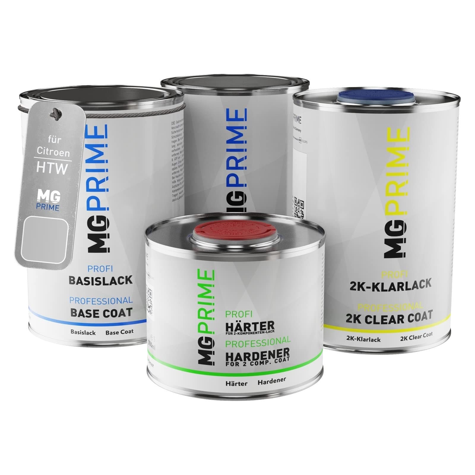 MG PRIMECar paint Can set for Citroen HTW Gris Eclat Cliquer Metallic under + base coat 2K clear coat hardener ready-to-spray 3.5l