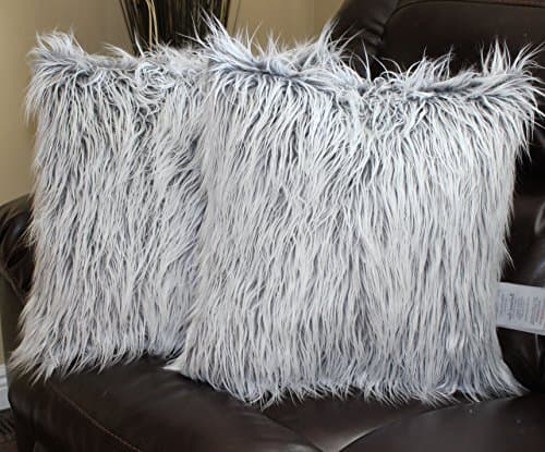 Faux Fur Pillow Cover Mongolian White 18 X 18 in - Set of 2