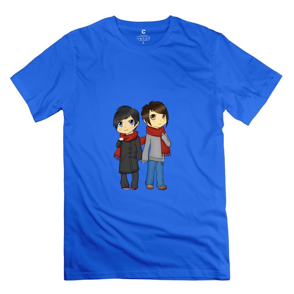 RZF Men's Dan And Phil Lineart Dan Howell And Phil Lester T-Shirt- RoyalBlue