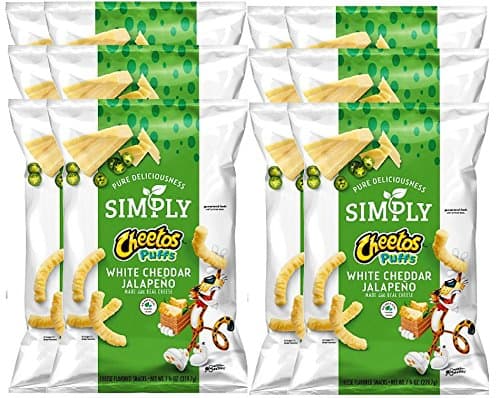 Cheetos Puffs Simply White Cheddar Jalapeño Cheese Flavored Snack Limited Edition- 7.75oz (12)