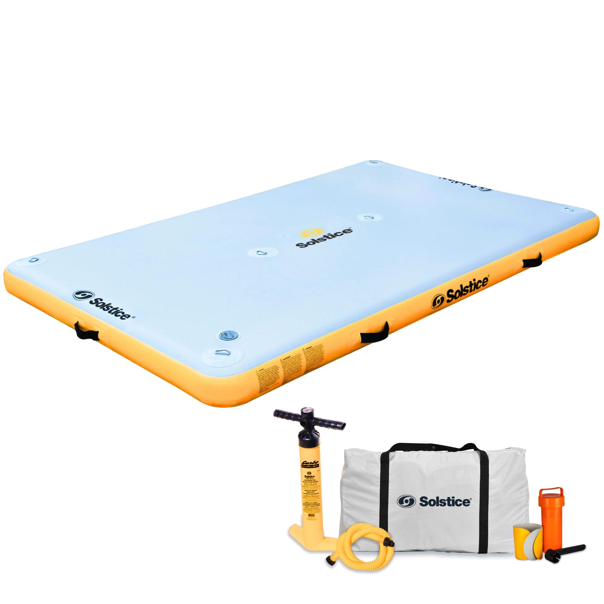 SOLSTICE 6-Person Classic Inflatable Dock, Floating Water Raft Platform, 8ft x 5ft - Outdoor Fun for Lake, River, Swimming Pool & Beach, Includes Carry Bag & Repair Kit