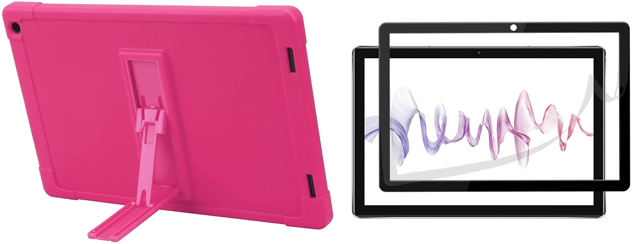 Screen Protector and Case for ONN 10.1 inch Tablet 100011886, [Kickstand] [Case for Kids] Shockproof Silicone Case Protective Bracket Stand Cover Case for ONN 10.1 inch Tablet 100011886 (Rose Red +