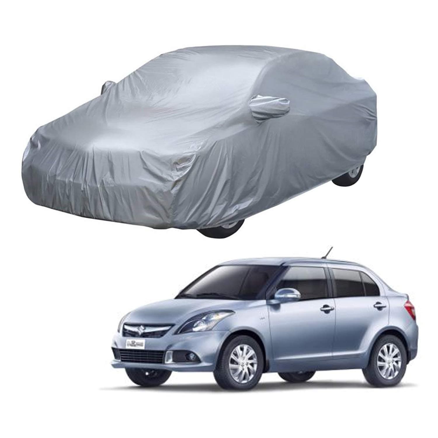 AutoRetail Car Body Cover for Maruti Suzuki Swift Dzire (2019) with Mirror Pocket & Double Stiched (Silver Matty)