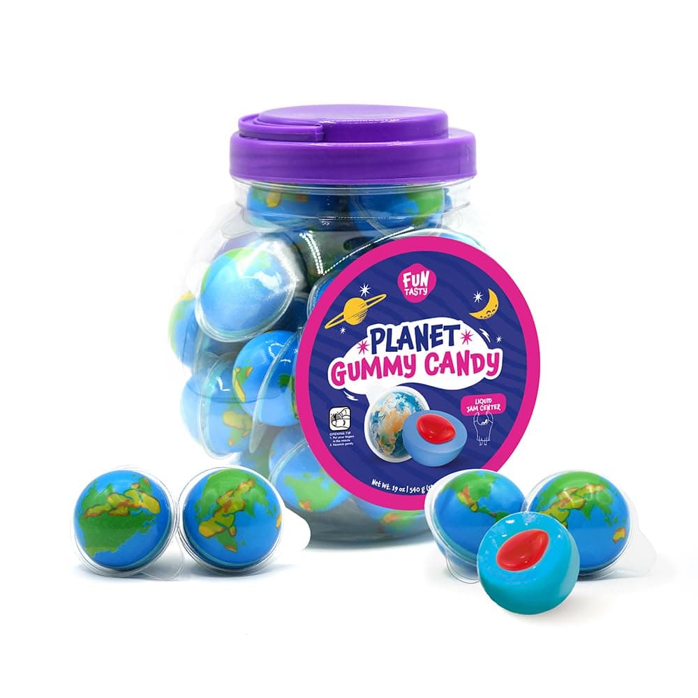 Earth Planet Gummy Balls - 19 Oz Jar (30 Count) - Strawberry Jelly Filled Gummies - Individually Wrapped Gummy Candy - Space Candy for Easter Eggs - Earth Gummies