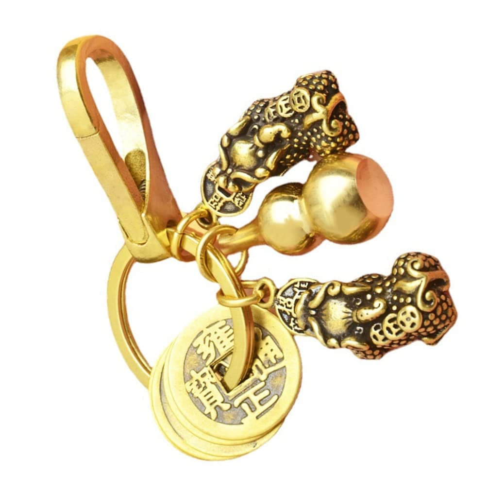 ZerodekoZerodeko Feng Shui Keychain Wu Lou Fortune Coin Keychain Pi Yao Charm Good Luck Key Holder Calabash Wealth Success Decoration for Backpack Purse Handbag