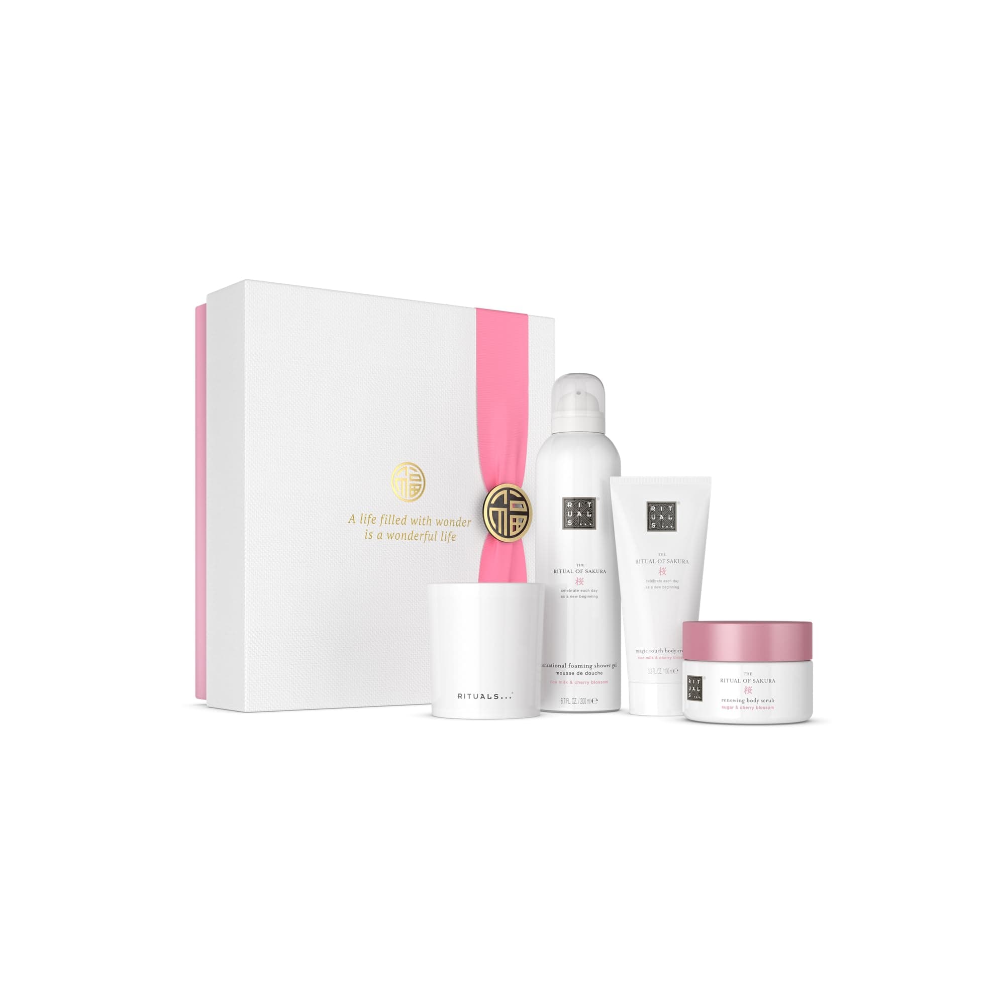 Gift Set The Ritual of Sakura Medium - Home and Skincare Products Enriched with Cherry Blossom and Rice Milk - Bath Gift Box with Renewing and Soothing Properties