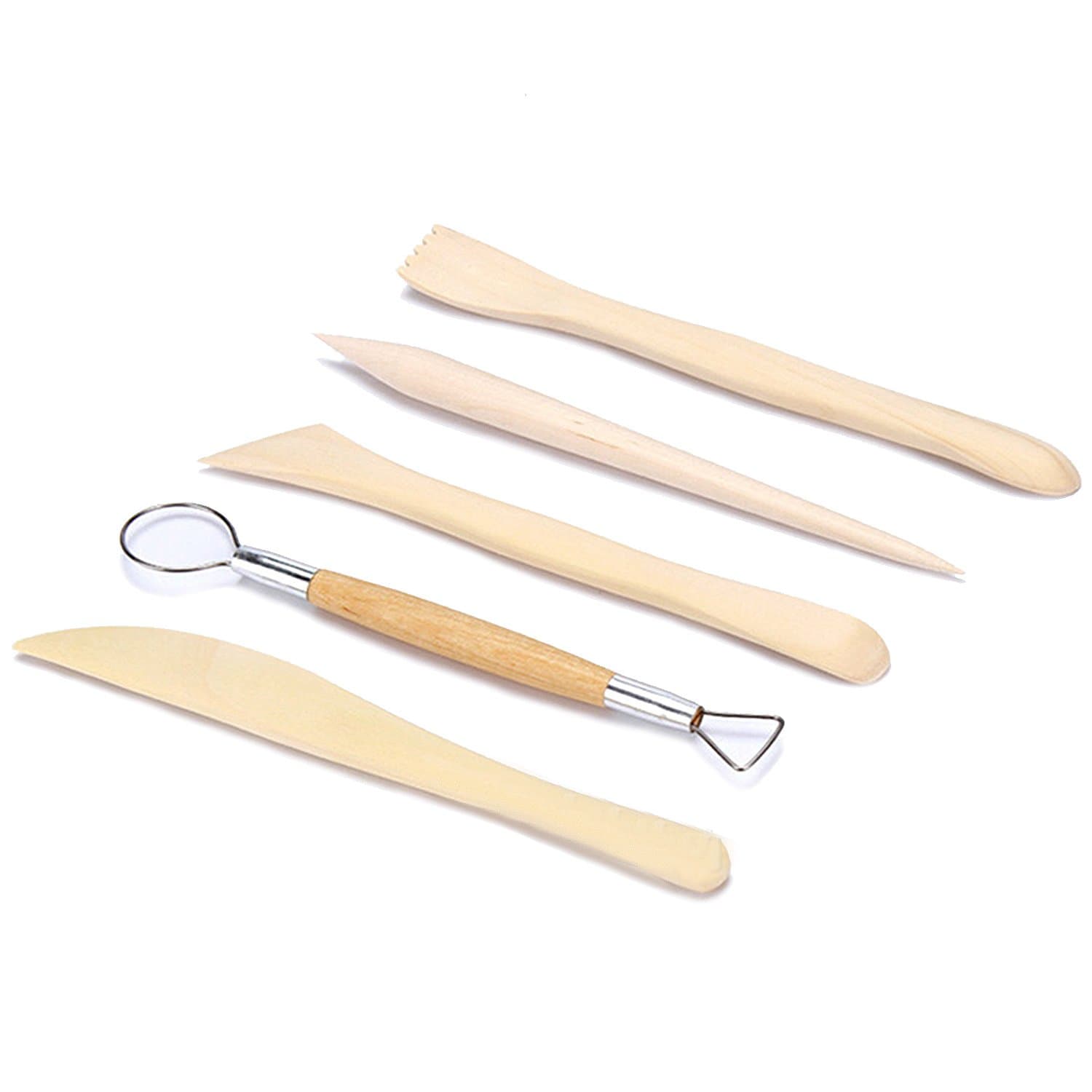Set of 5 Wooden Pottery Clay Sculpture Carving Tools