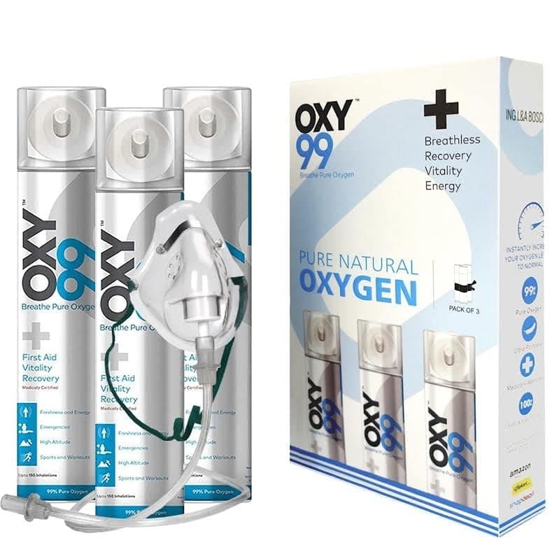 OXY99 18 Litre Natural Oxygen Can with Mask, Tube & Elastic Strap - 3 Pure Oxygen Canister, Pure Oxygen Can for Travelling & High Altitude, Ideal for Home Use & Outdoor Activities - ING. BOSCHI Italy