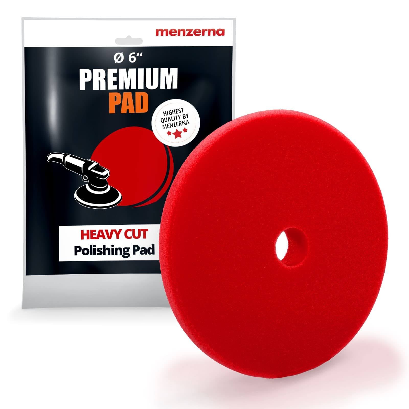 MENZERNA 6 Inch Polishing Pad Heavy Cut for Scratch Repair I Body Repair and Detailing Pads with Safety Edge & Velcro Attachment I Washable & Long Lasting I Thin Pad with Hole for Anti Heat Build-Up