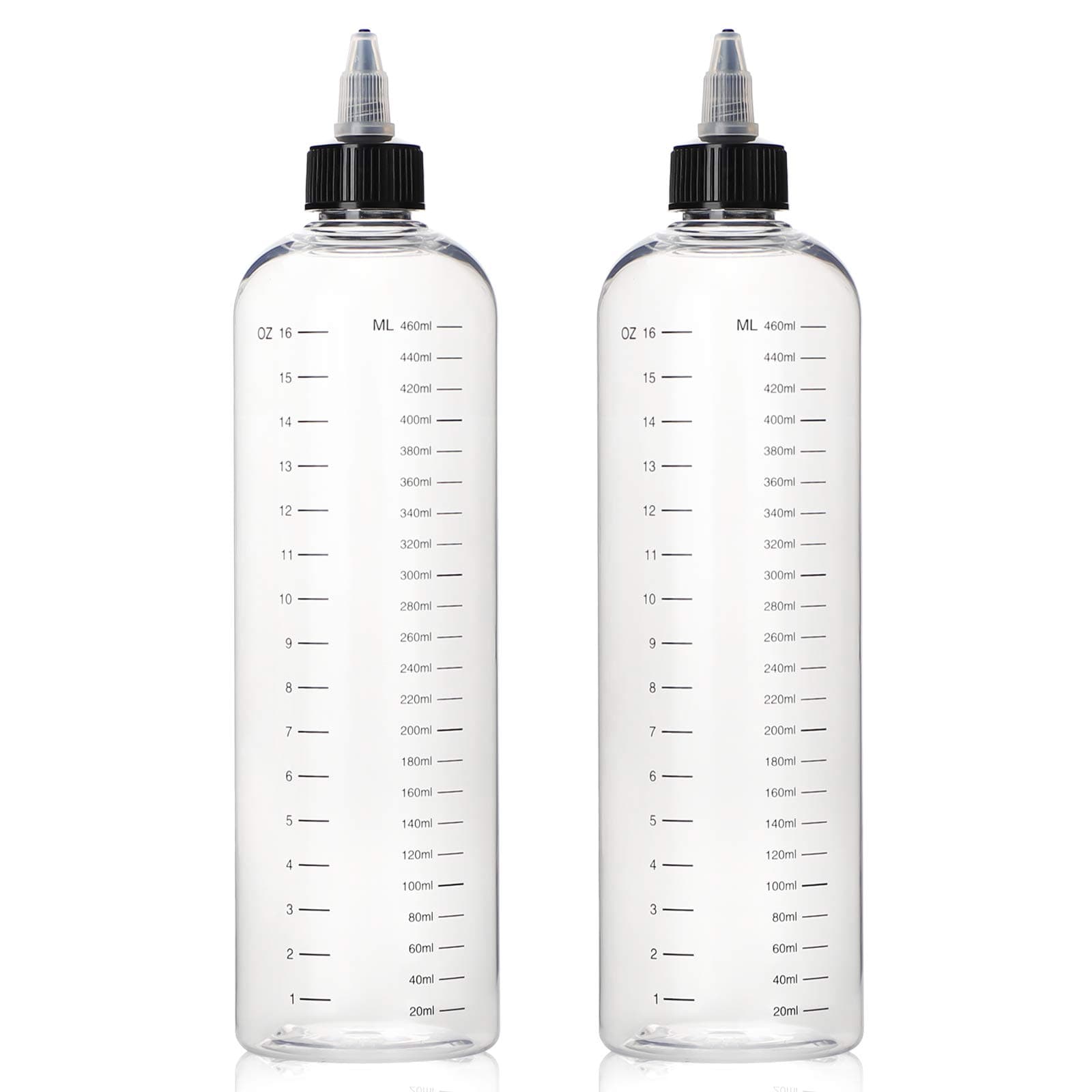 Segbeauty 16.9oz Hair Dye Bottles, Measured Twist-On Top Tip Cap Hair Color Squeeze Bottle with Ratio Graduated Scale, 2pcs 500ml Refillable Empty Hair Color Applicator Bottle Dyeing Tool Transparent