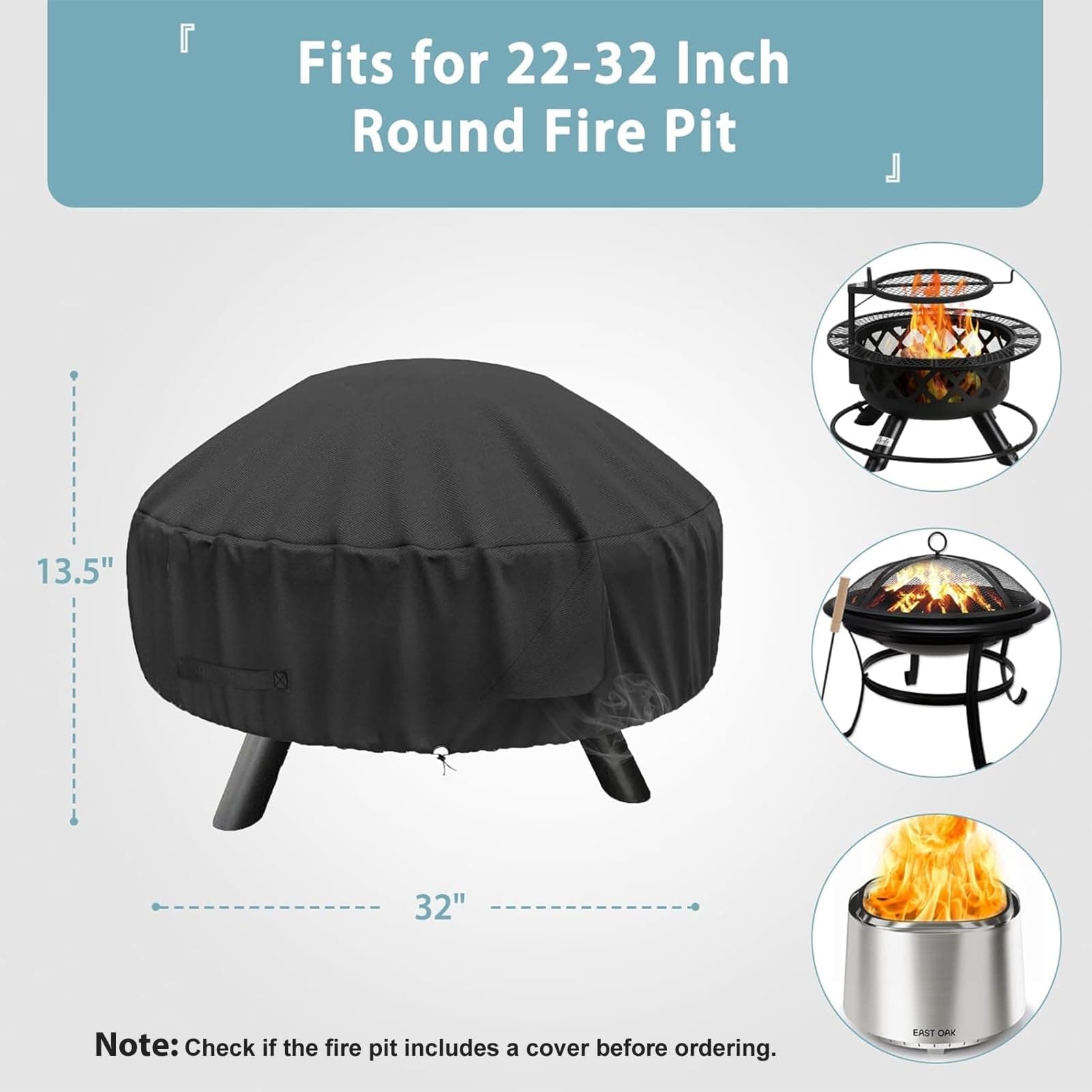 SHINESTAR Fire Pit Cover Round, Fits 22/28/32 Inch Firepit or Fire Bowl, Fits for Landmann, Hampton Bay, Bali Outdoors, KINGSO, Waterproof & Windproof, 32 Dia x 13.5 H