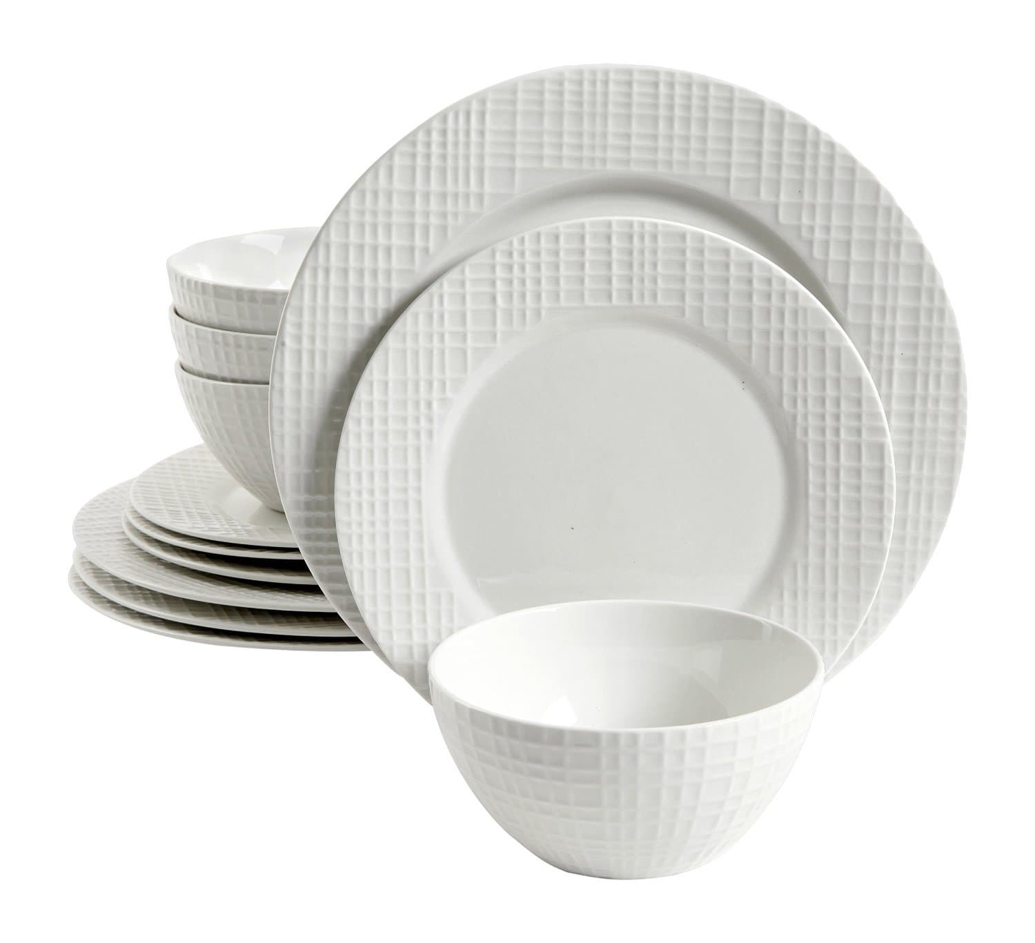 12 Piece Silk Dinnerware Set (4 Large Plates, 4 Medium Plates and 4 Bowls), White