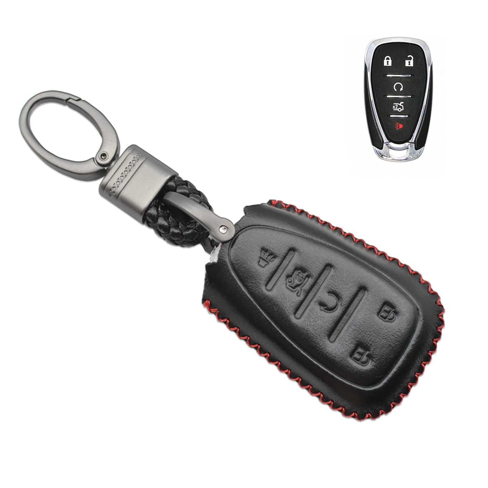 MECHCOS Compatible with fit for 2016 2017 2018 Chevy Chevrolet Malibu Camaro Cruze 5 Buttons Leather Keyless Entry Remote Control Smart Key Fob Cover Pouch Bag Jacket Case Protector Shell, New Version