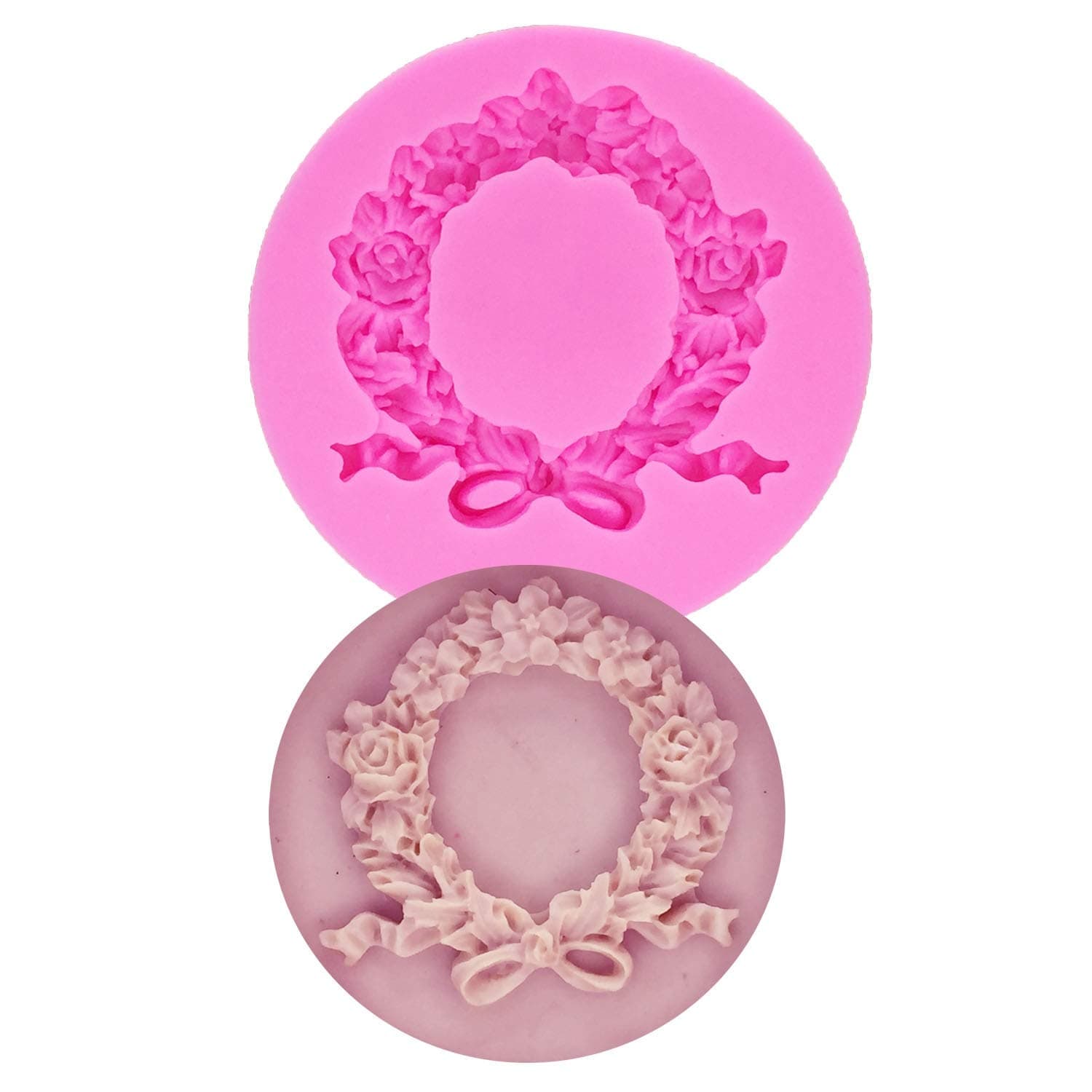 Christmas Wreath Round Garland Border Silicone Mold for DIY Fondant Mold Soap Mould Candy Desserts Chocolate Handmade Ice Cream Cupcake Cake Topper Decoration Jelly Shots Gum Paste Ice Cube
