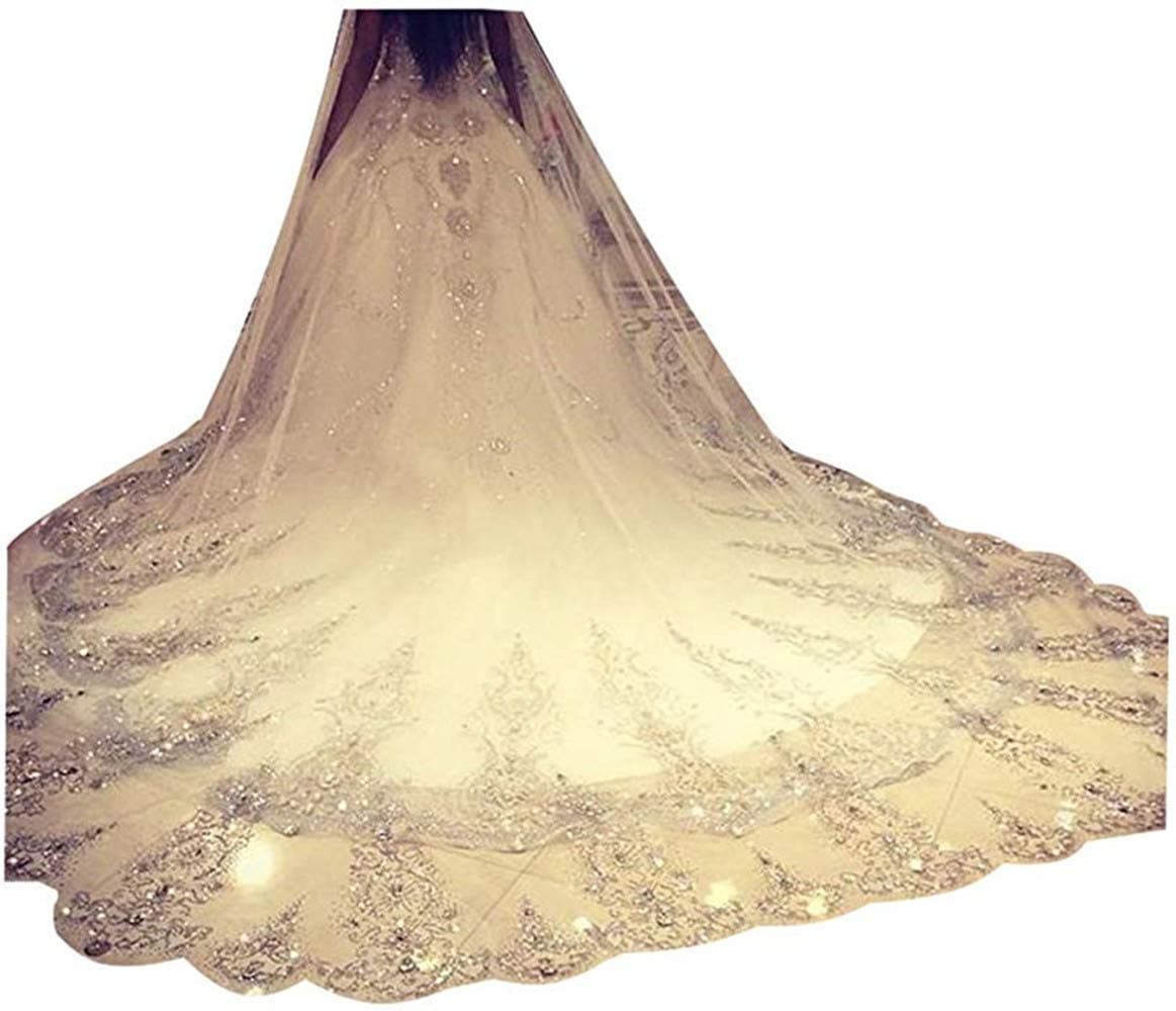 Leekida White Long Cathedral Crystal Wedding Veils with Free Comb