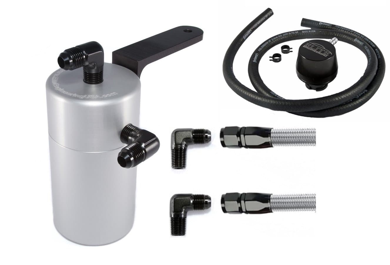 Elite Engineering Standard PCV Oil Catch Can & Hardware with Black AN Fittings, Clean Side Separator for 2006+ Dodge Hemi 5.7L - CLEAR