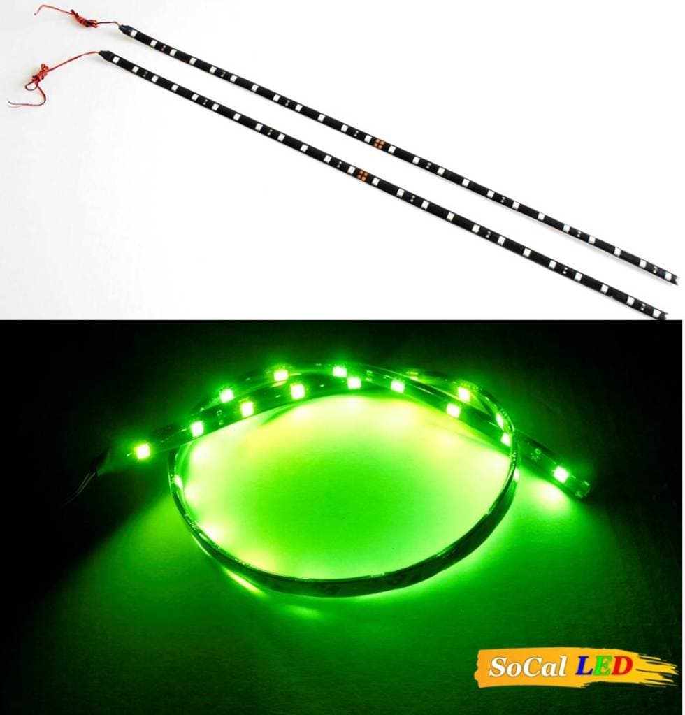 SOCAL-LED LIGHTING 60cm 24" Green Flexible LED Strips High Power Bright 5050 12 SMD Car DRL Under Dash Accent Light, Waterproof, Cuttable, Pack of 2