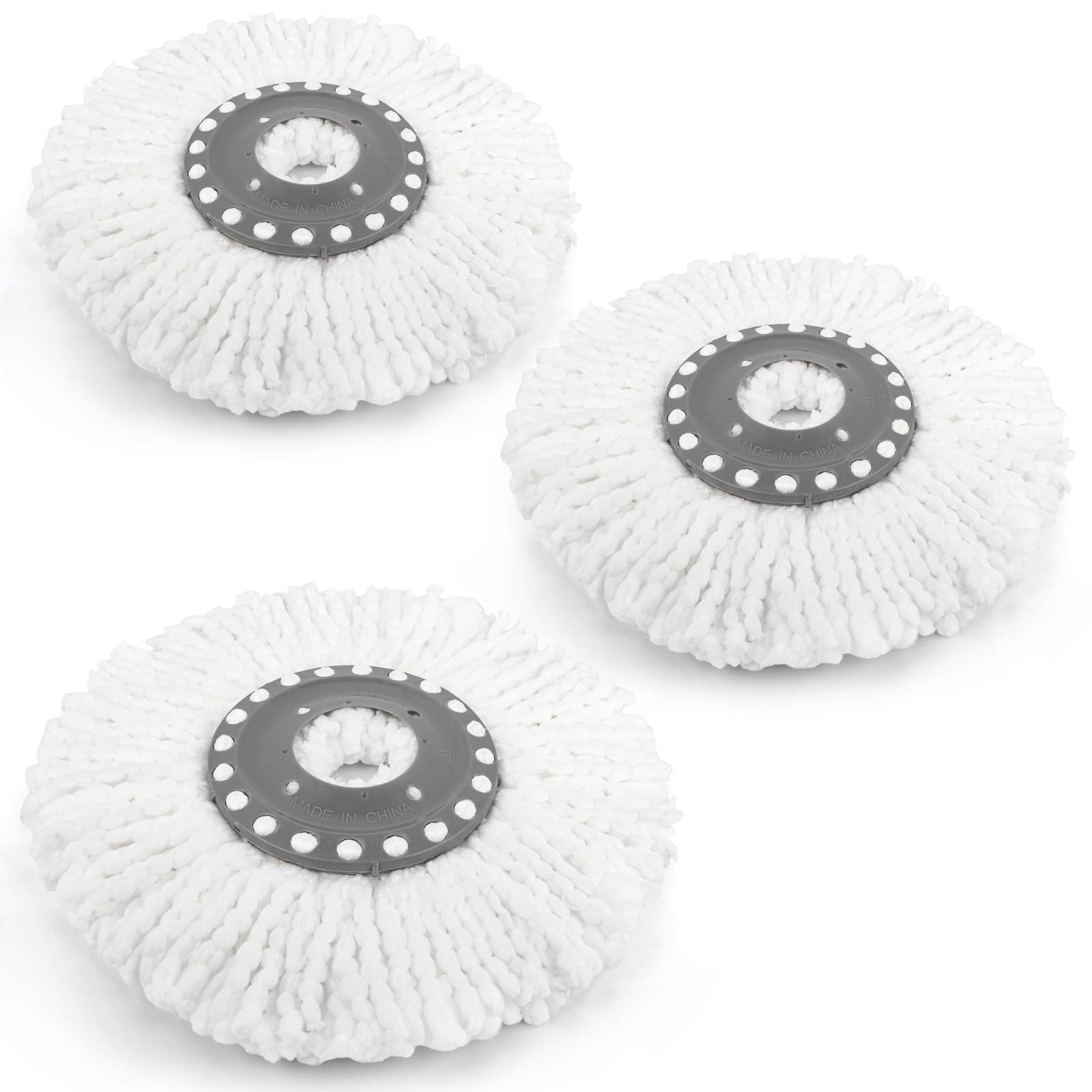 3 Pack Premium Replacement Mop Heads Refill for 360° Rotating Round Spin Magic Mop Microfibre, White